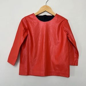 Caroline Bosmans Faux Leather Top Orange Tunic Girls Size 4 Like New Designer